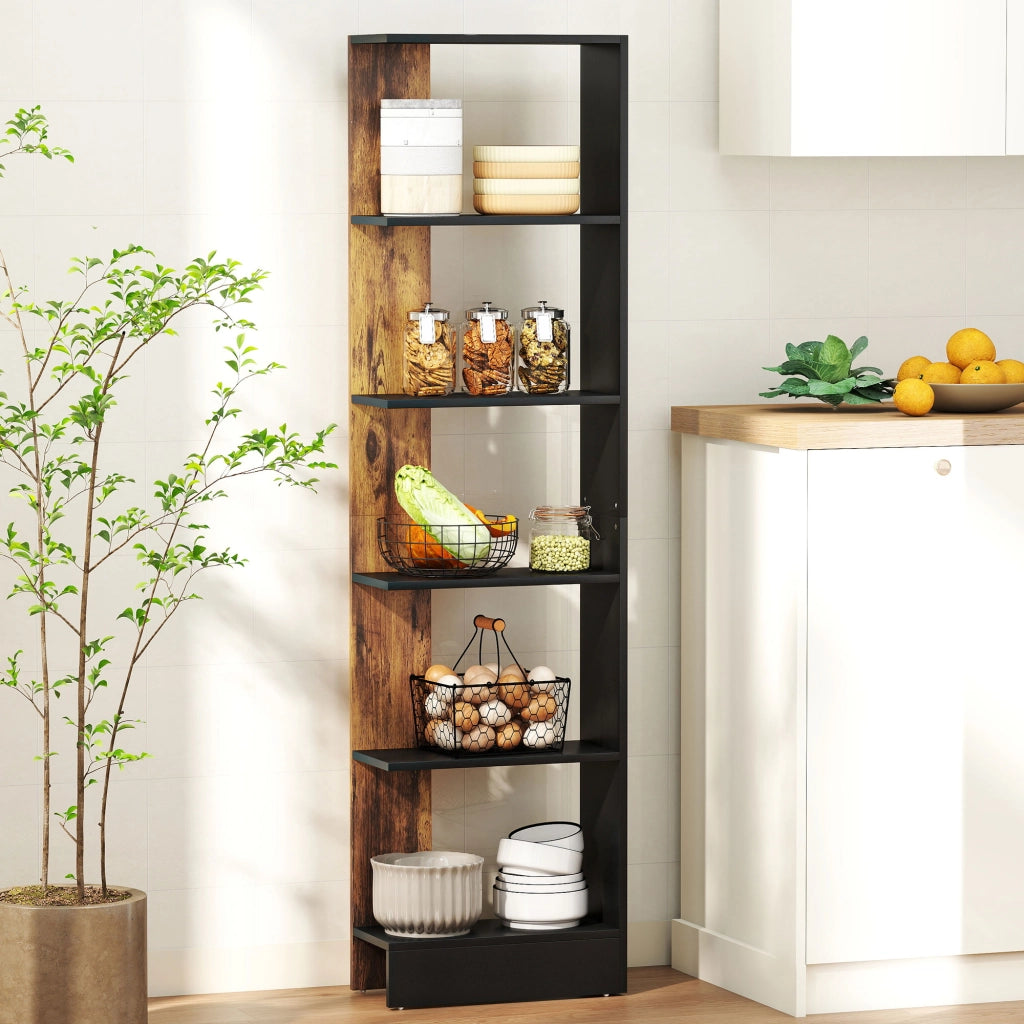 Libreria Salvaspazio 5 Ripiani ¨C Xylo ¨C Legno Marrone e Nero 45x21x170 cm