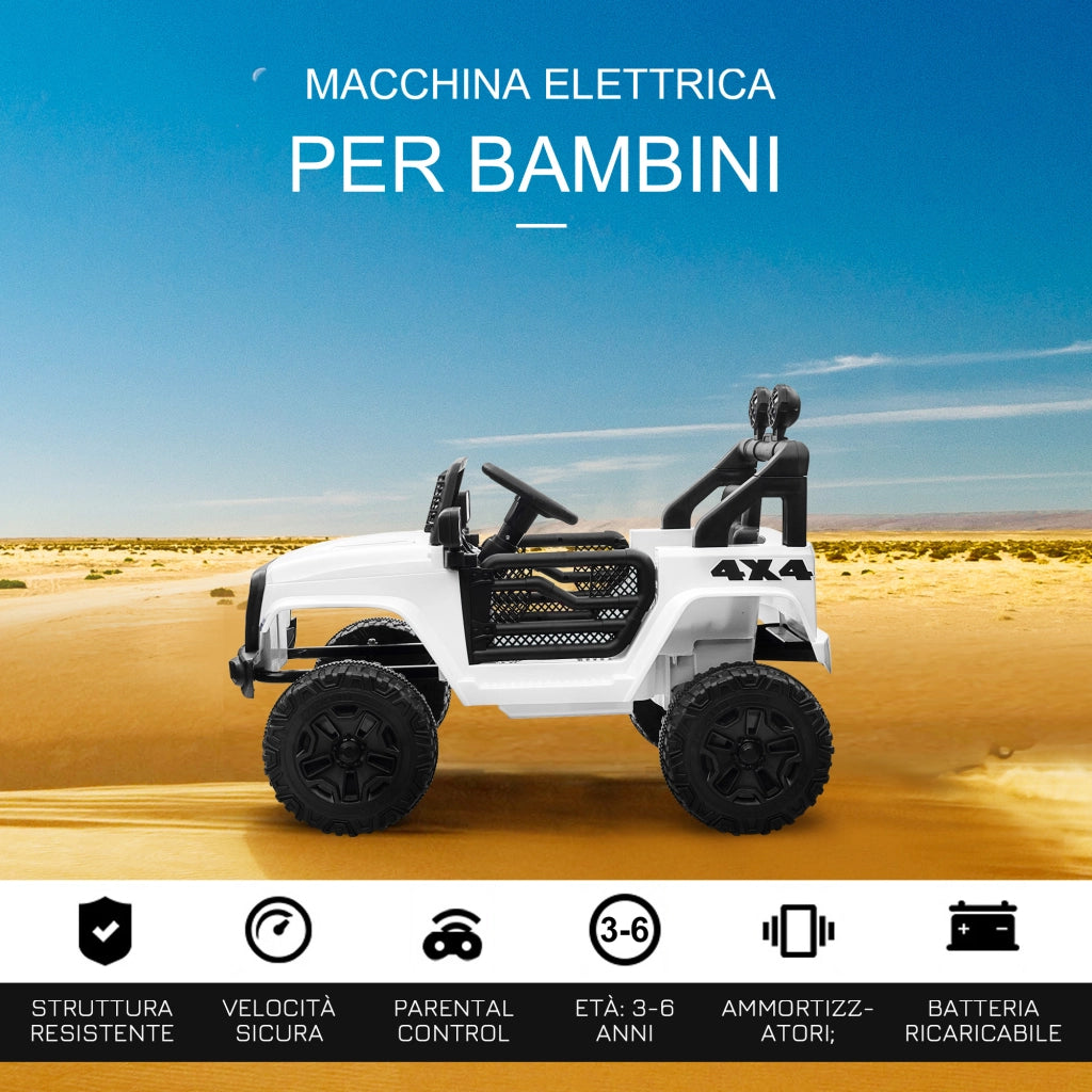 EasyComfort Macchina Elettrica per Bambini Jeep Fuoristrada con Telecomando e 2 Velocità, 100x65x72 cm, Bianco