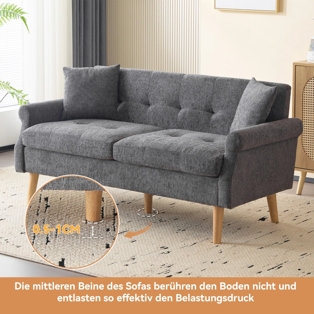 Divano 2 Posti con Cuscini Spessi e Braccioli Ergonomici, in Ciniglia Grigio 162 × 74 × 77 cm