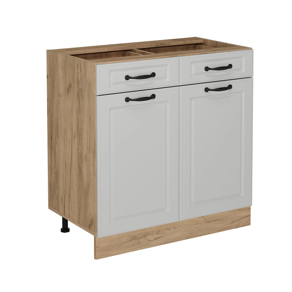 Mobiletto base per cucina R-Line Bianco rustico/Rovere dorato 80 cm senza piano di lavoro Vicco