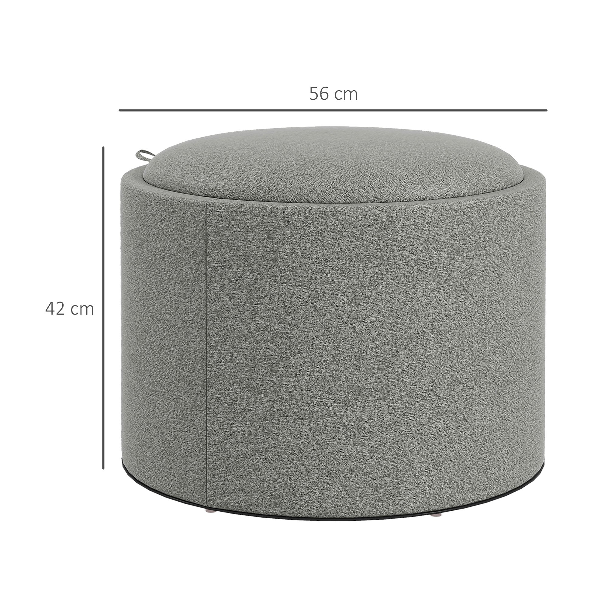 Pouf Contenitore Effetto Lino da 120 kg max 56x56x42 cm con Vassoio a Ribalta in MDF Grigio