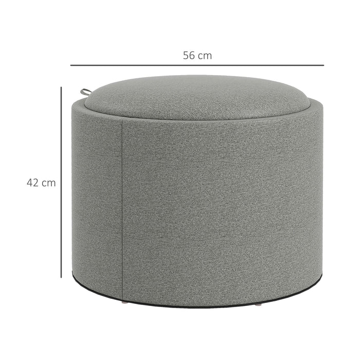 Pouf Contenitore Effetto Lino da 120 kg max 56x56x42 cm con Vassoio a Ribalta in MDF Grigio