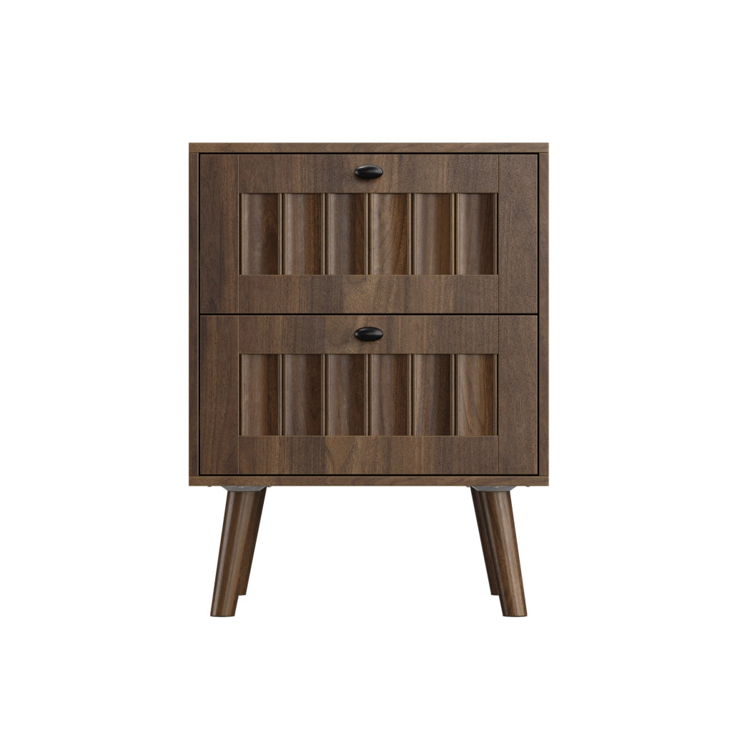 Comodino in legno color noce con due cassetti