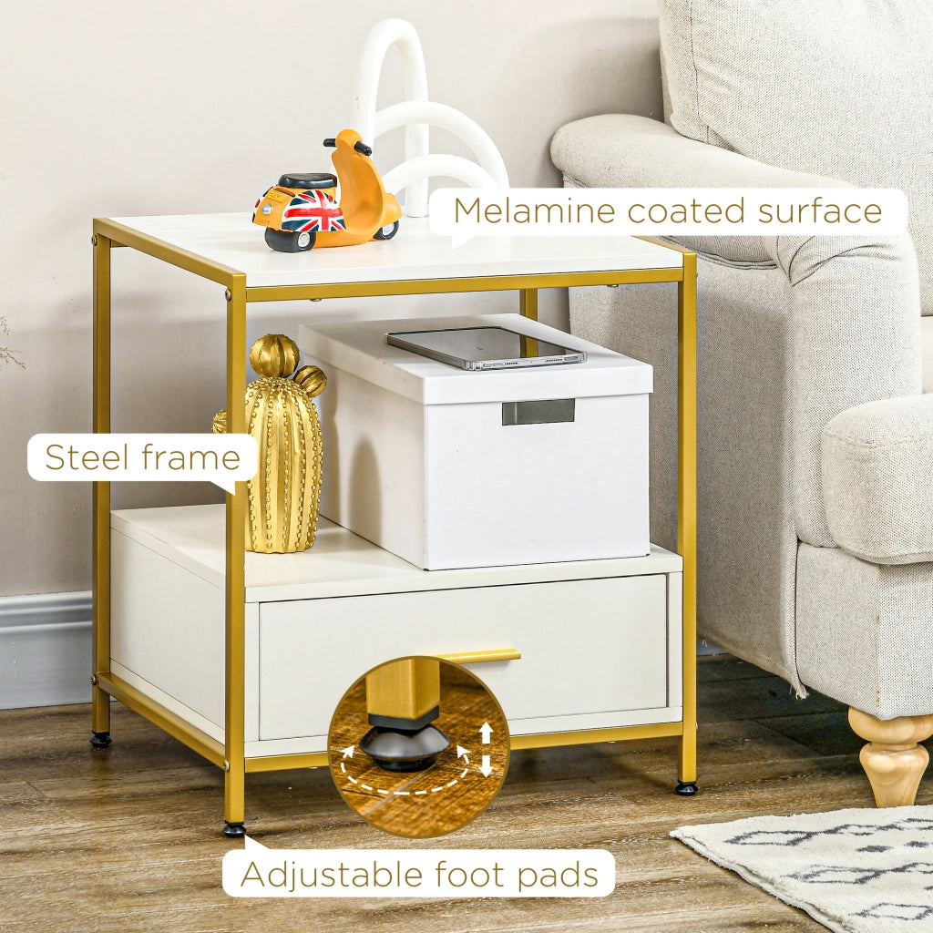 EasyComfort Set di 2 Comodini Moderni con Cassetto e Ripiano Aperto, 50x40x55cm, Bianco e Oro