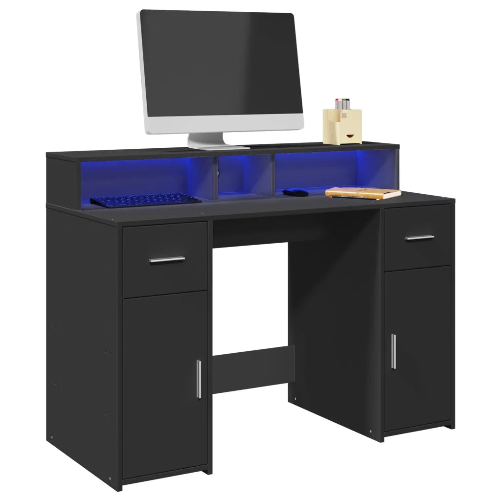 Scrivania | Tavolo da Ufficio con Luci LED Nera 120x55x91 cm in Legno Multistrato