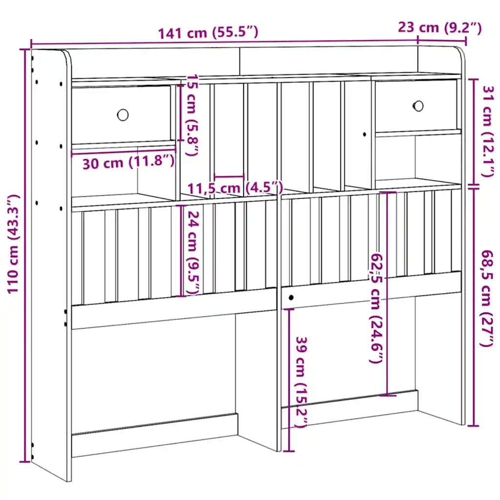 Testiera con Ripiani 135 cm in Legno Massello di Pino 855514