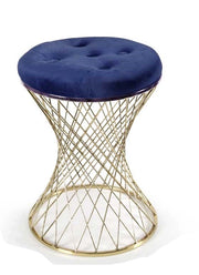 LISBONA SGABELLO BLU IN METALLO CON STRUTTURA ORO IMBOTTITA 35X47 CM