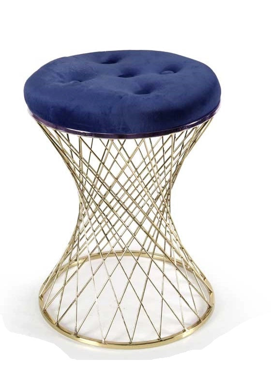 LISBONA SGABELLO BLU IN METALLO CON STRUTTURA ORO IMBOTTITA 35X47 CM
