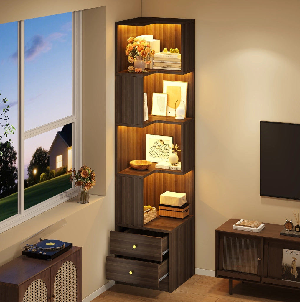 Libreria angolare a L con illuminazione LED controllata da app