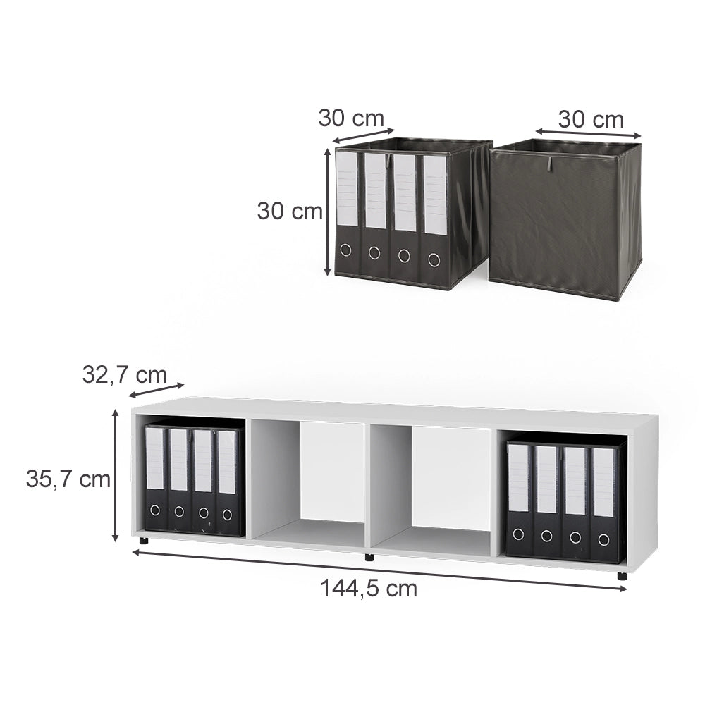 Vicco Scaffale Bianco 142.5 x 36.2 cm con 2 scatole pieghevoli opt.3