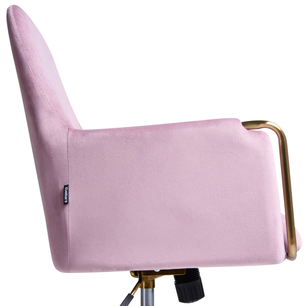 Sedia da ufficio direzionale Rivestimento in velluto rosa pastello Regolazione dell'altezza del sedile Rivestimento imbottito girevole