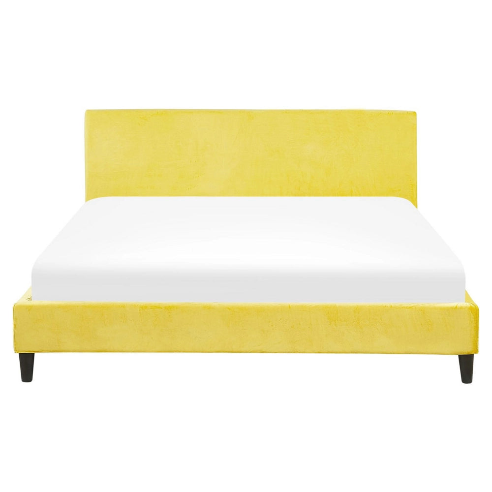 Letto 160 x 200 cm telaio a doghe in velluto giallo contemporaneo