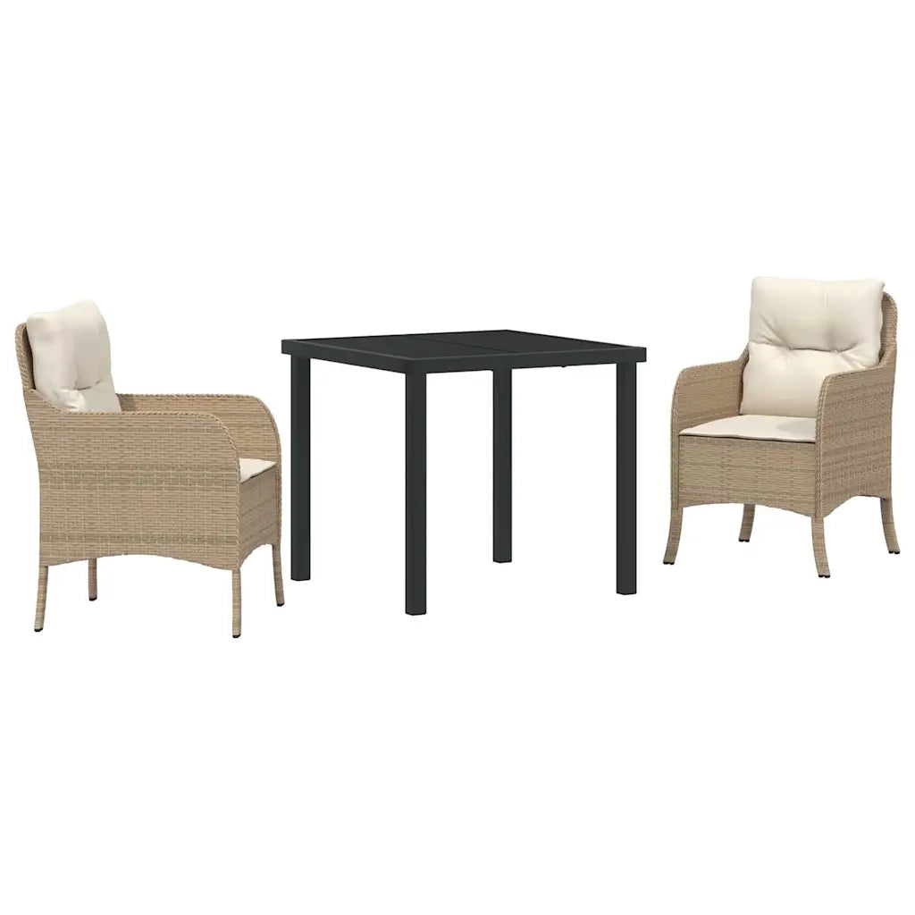 Set da Pranzo per Giardino con cuscino 3 pcs Beige polyrattan