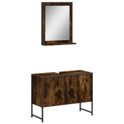Set Mobili da Bagno | Armadio da bagno 2 pz Rovere Fumo in Legno Multistrato