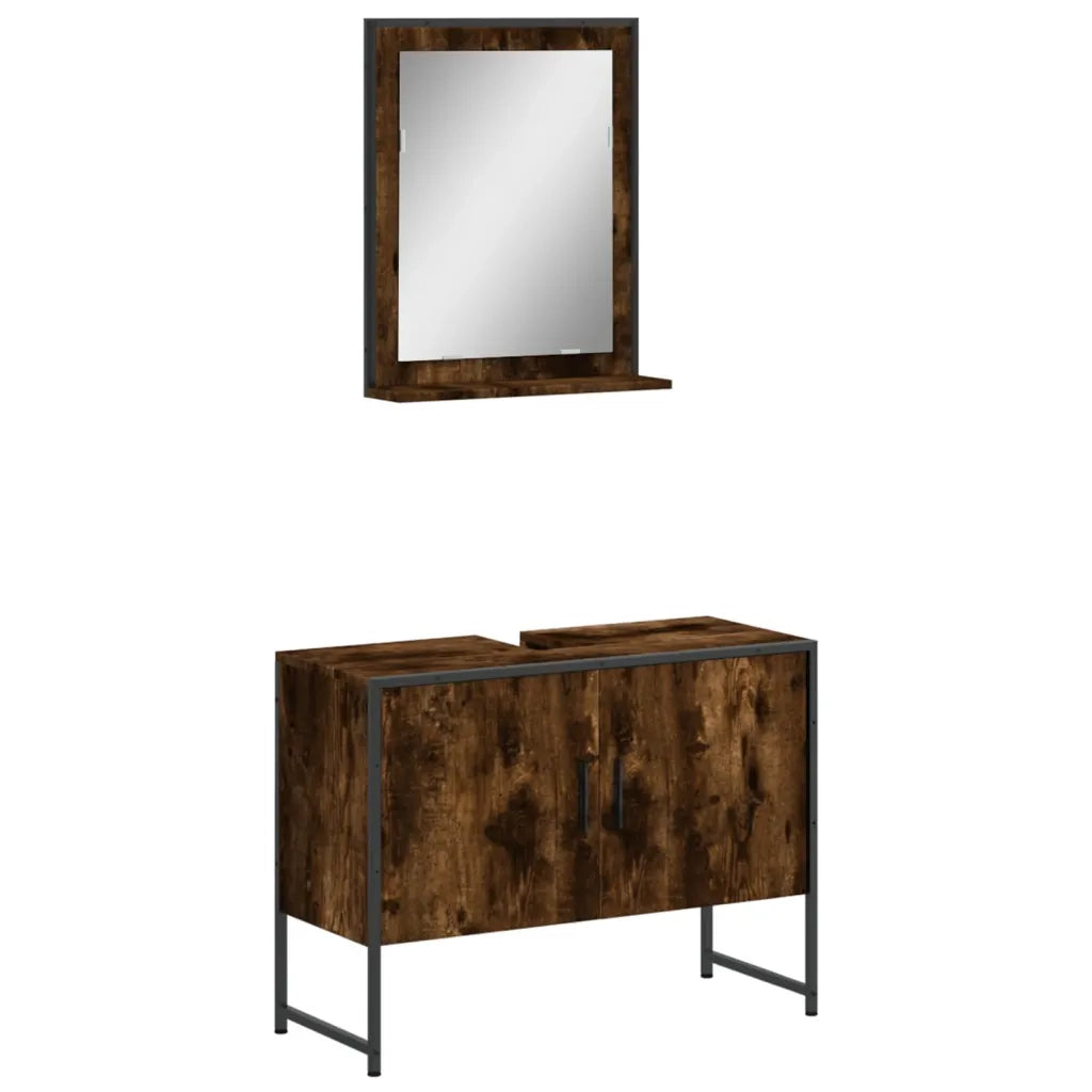 Set Mobili da Bagno | Armadio da bagno 2 pz Rovere Fumo in Legno Multistrato
