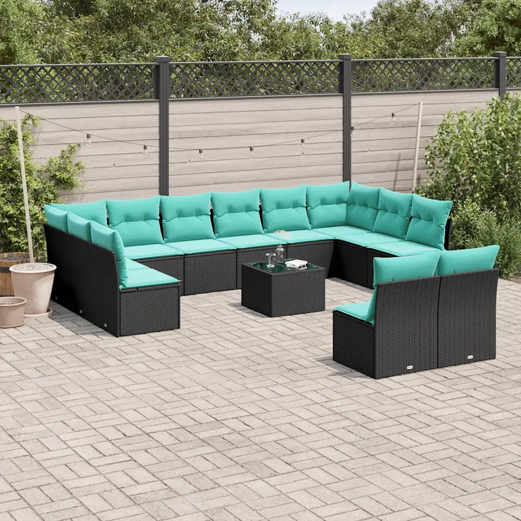 Set Divani da Giardino 13 pz con Cuscini Nero in Polyrattan 3218377