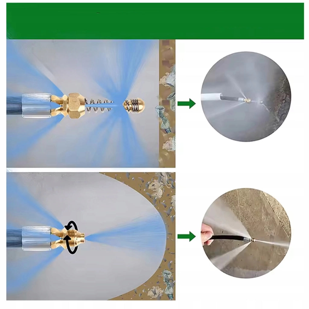 Ugello a Molla per Pulizia 1/4" – Ottone, Flusso Rotante 3D | Compatibile con Tubi e Scarichi