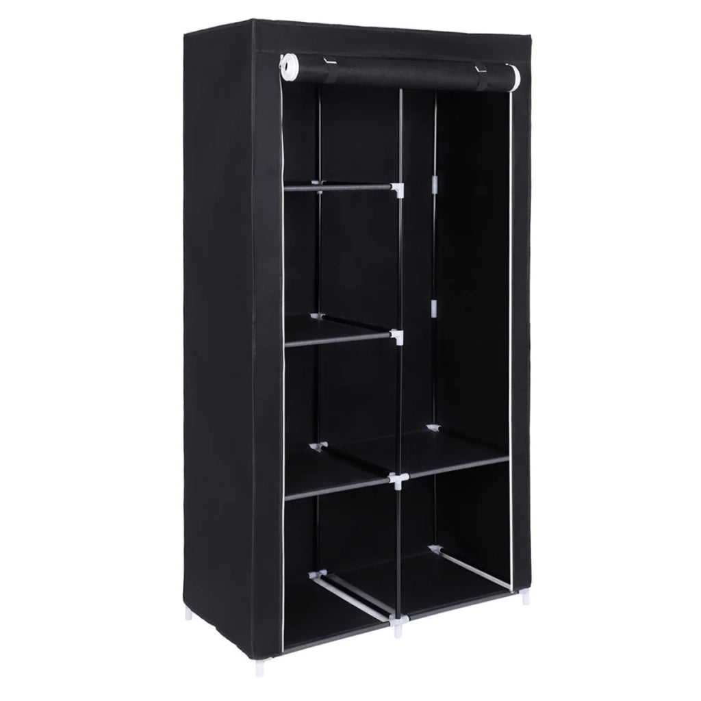 Armadio contenitore 170 x 88 x 45 cm in tessuto non tessuto appendiabiti nero 12_0004001
