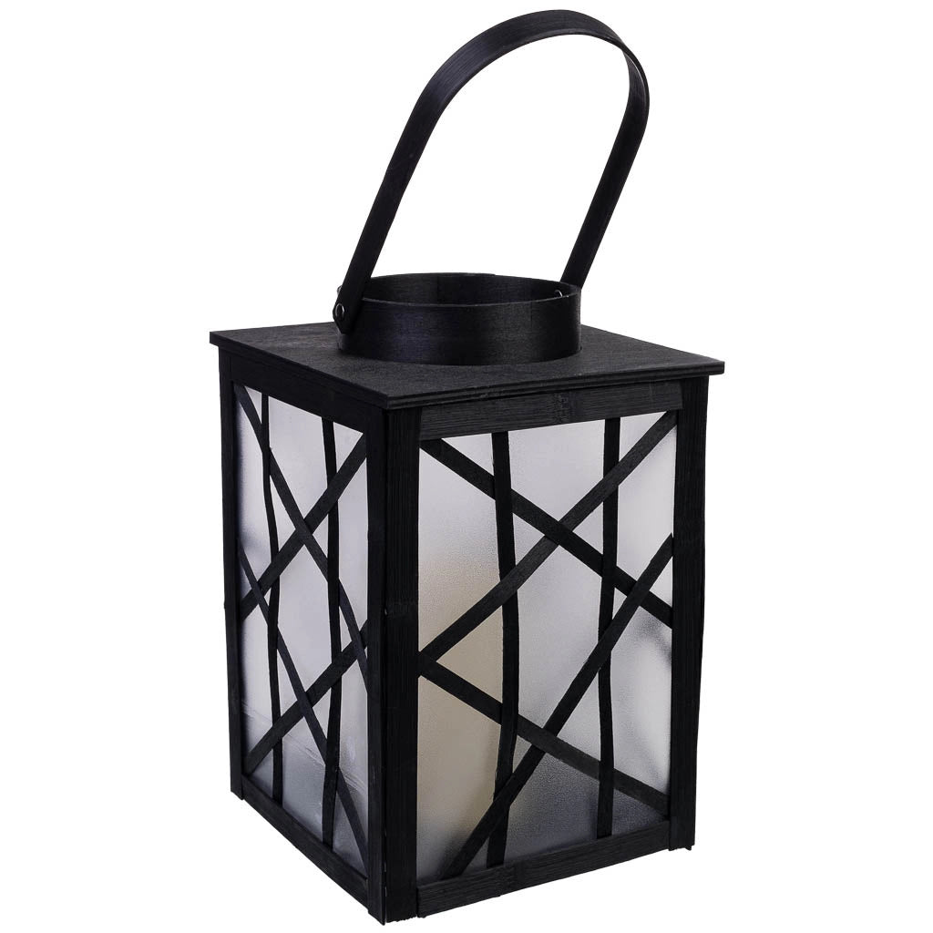 Lanterna in plastica e legno con candela a batteria D19,5x31,5/46h cm