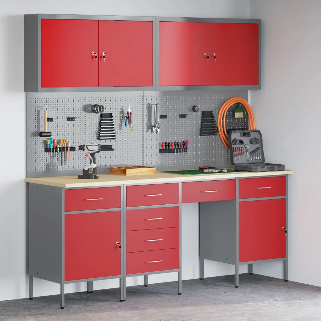 Mobile da lavoro 10 pcs Rosso Legno ingegnerizzato e acciaio 3321477