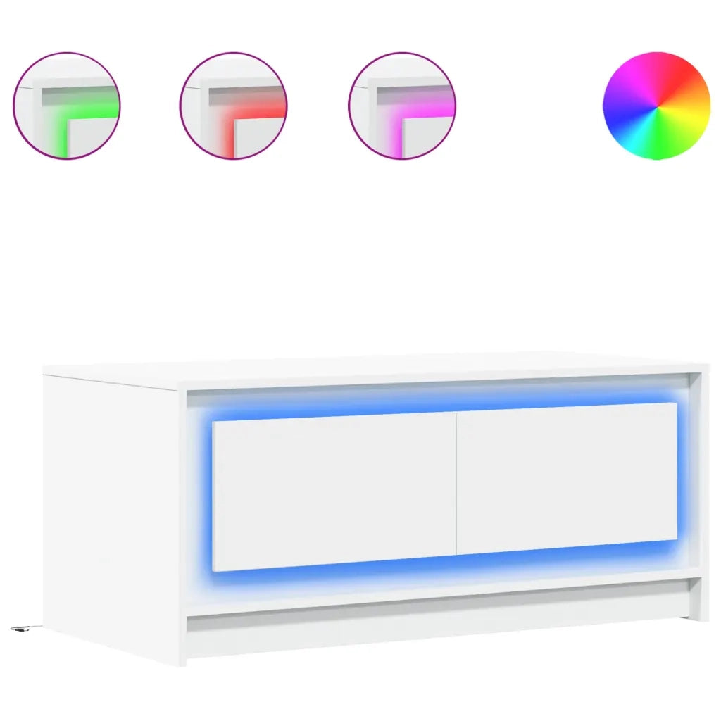 Tavolino da Salotto con Luci LED Bianco in Truciolato