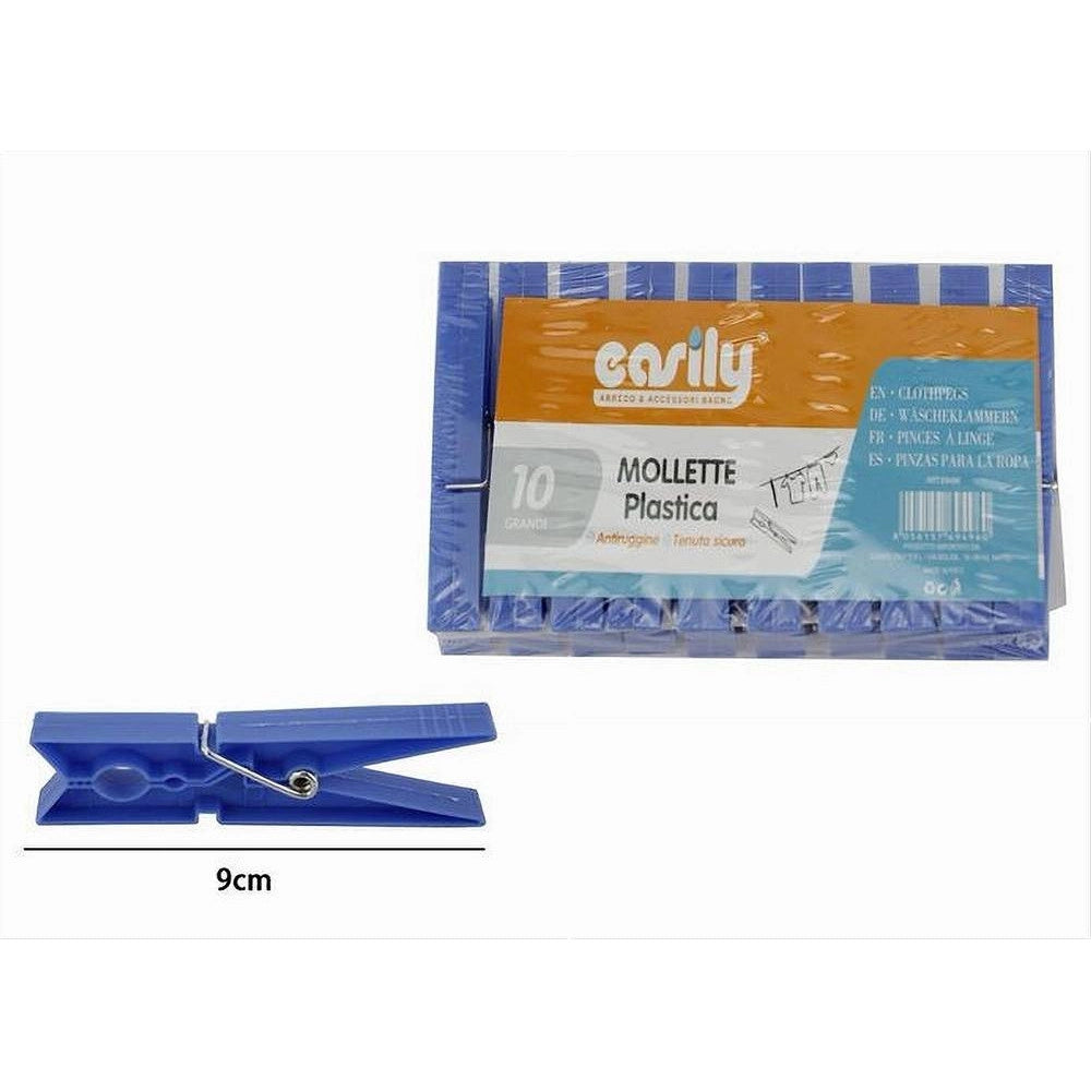 Trade Shop - Set 30 Pz Mollette In Plastica Pinze Bucato Panni Antiruggine Grandi Blu 69496 -