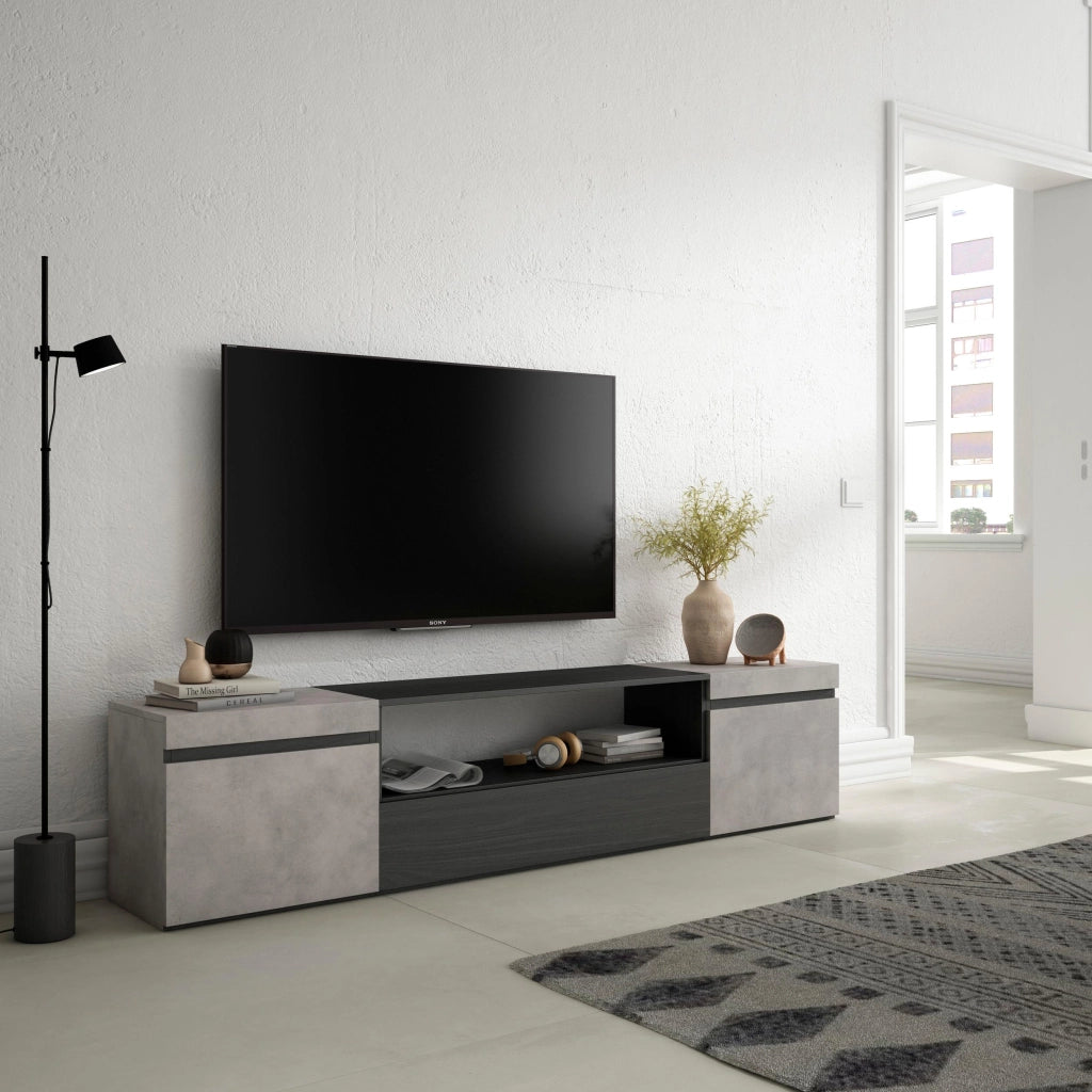 Mobile TV, 200x35x45cm, soggiorno, Per TV fino a 80", Mobile Soggiorno, grigio cemento RF2238