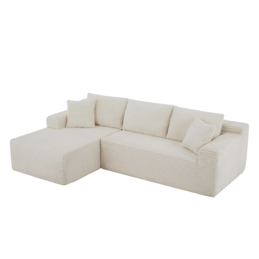 Divano modulare a L con sedute ampie e cuscini sfoderabili in schiuma e molle per salotto bianco 252.5 × 163.0 × 65.0 cm