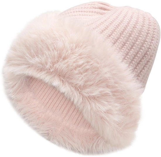 Cappello Caldo - Slouchy - Bordo in Finta Pelliccia - Cappello Lavorato a Maglia - Fasce Abilitanti l'Adattamento - Tessuto Soffice/Comodo