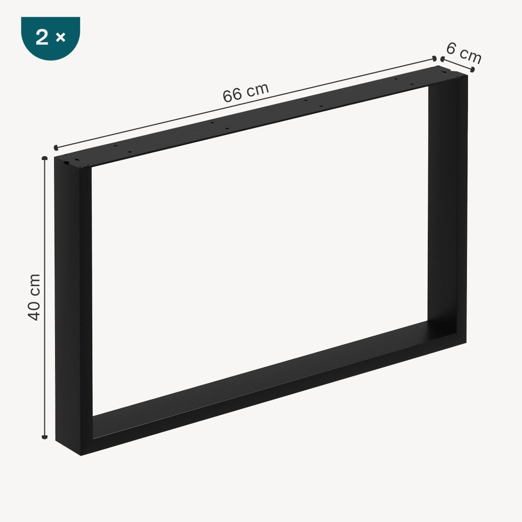 Set di 2 Gambe Rettangolari 'Makers' in Acciaio per Mobili Fai da Te (LxA) 66 x 40 cm Nero [en.casa]