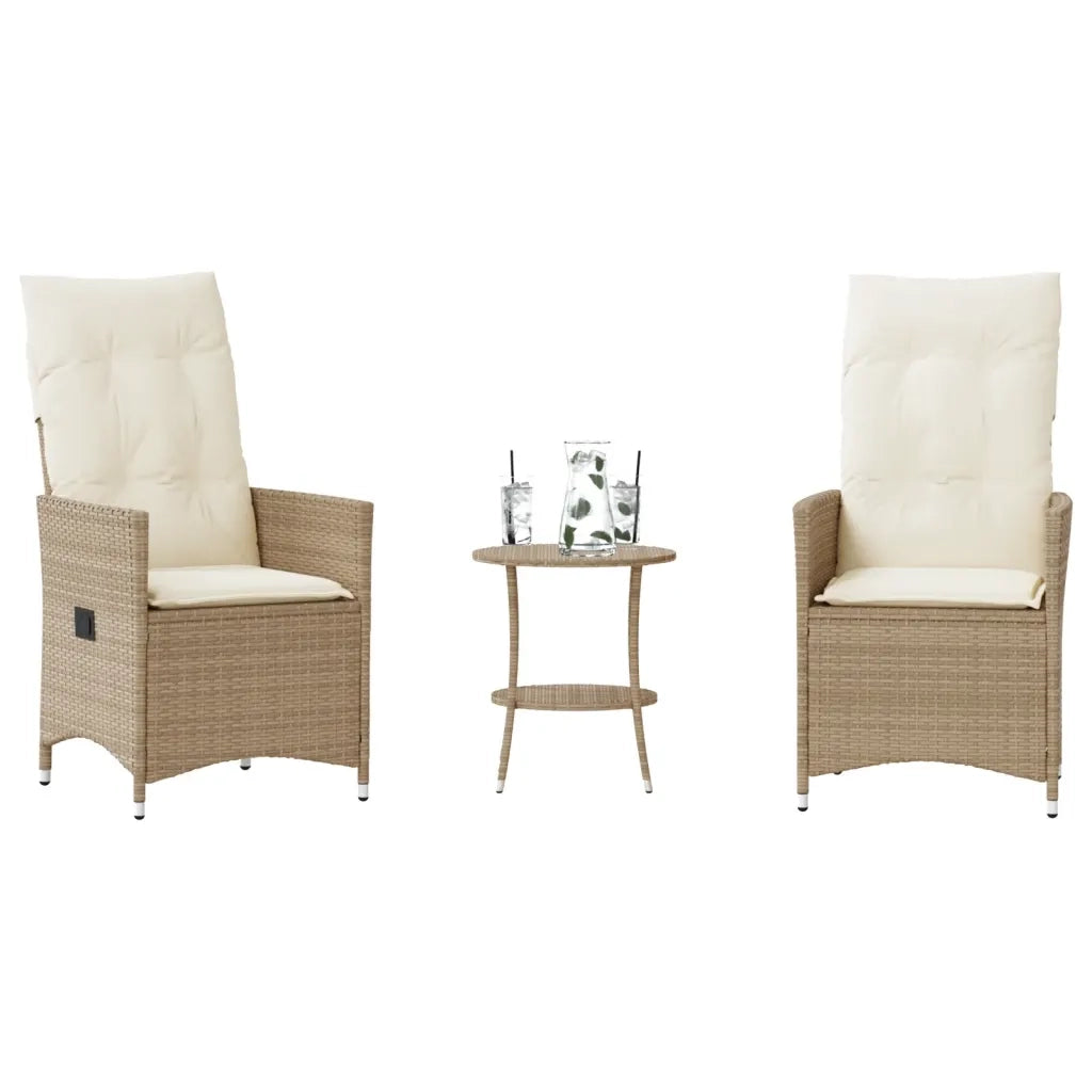 Set da BistrÃ² 3 pz con Cuscini Beige in Polyrattan