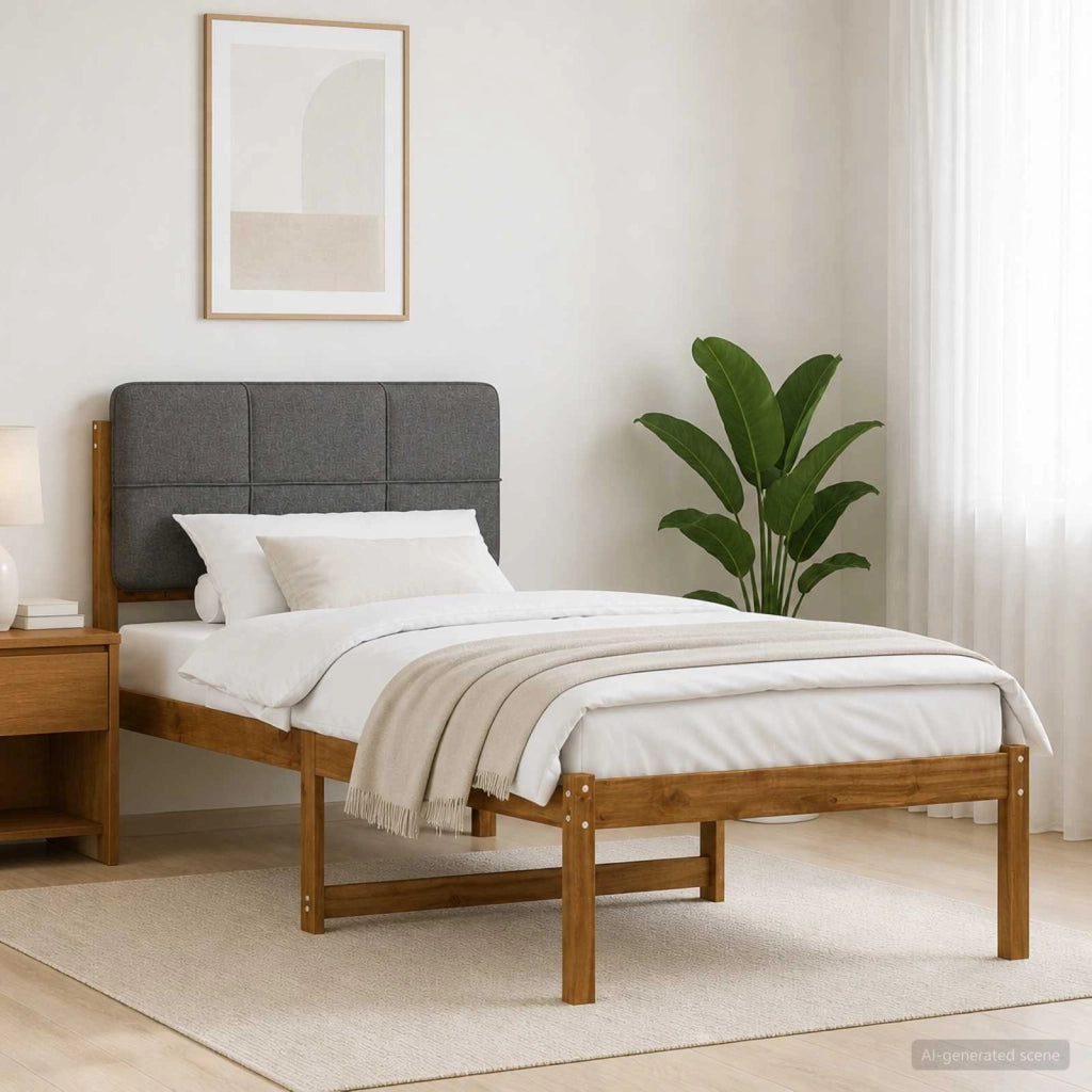 Letto con Testiera Rivestita Naturale e Grigio Chiaro 904437