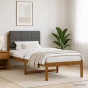 Letto con Testiera Rivestita Naturale e Grigio Chiaro 904437