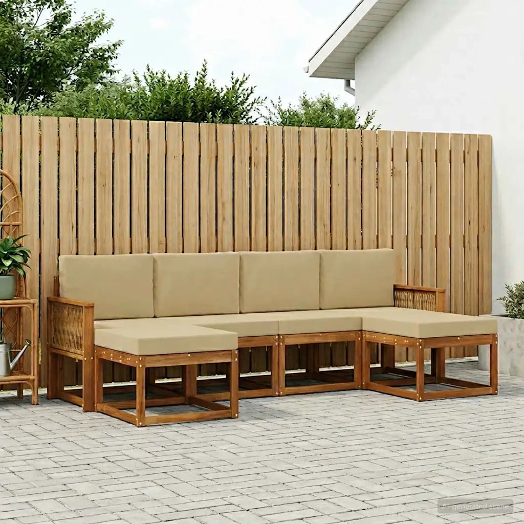 Set di divani da esterno 6 pcs Naturale e Beige Poliestere
