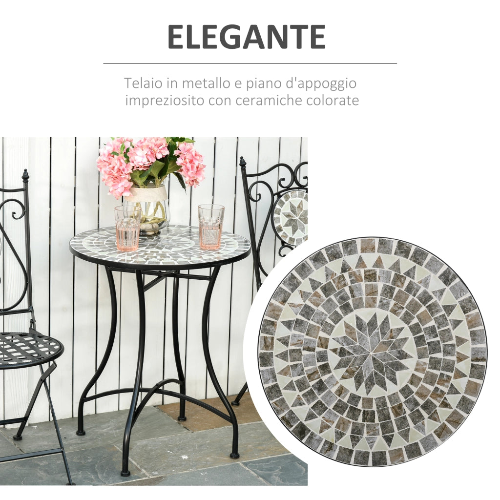 Tavolino da Giardino ed Esterno in Metallo e Ceramica Nero