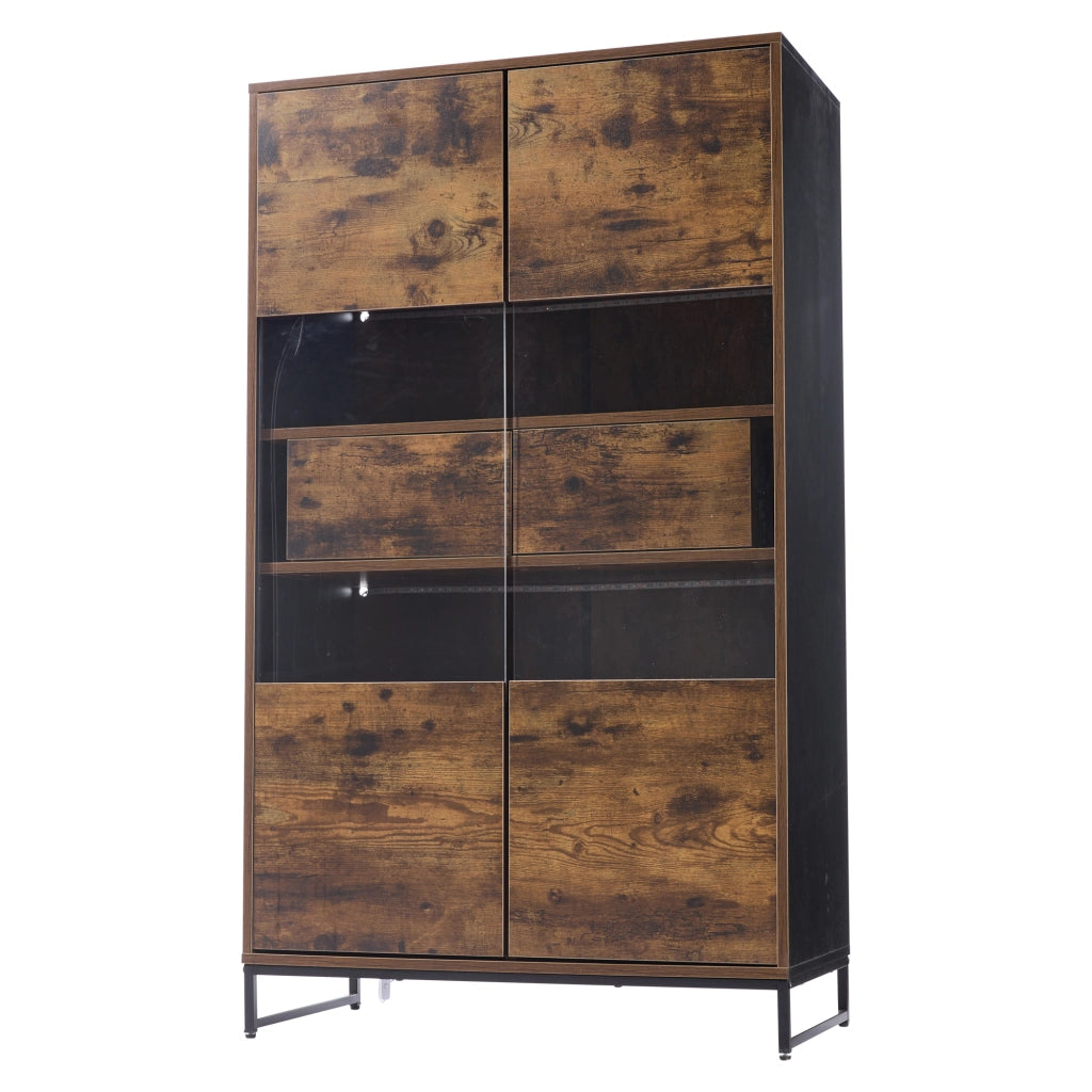 Vetrina con 2 Ante; 2 Cassetti; 6 Vani; LED e Ante in Acrilico per Soggiorno in MDF 80 × 40 × 138 cm Nero