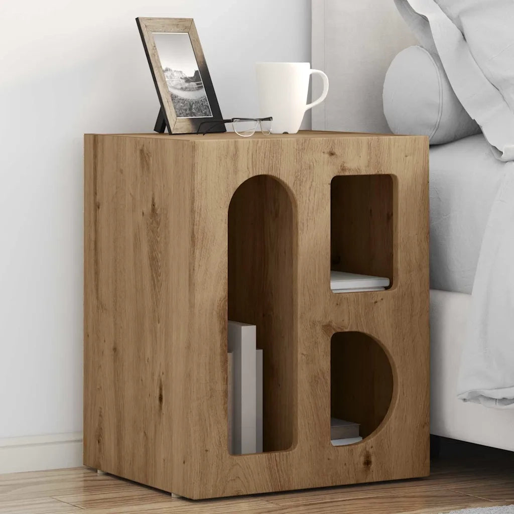 Comodino-Tavolino da notte Rovere artigianale 40 x 35 x 50 cm Legno multistrato