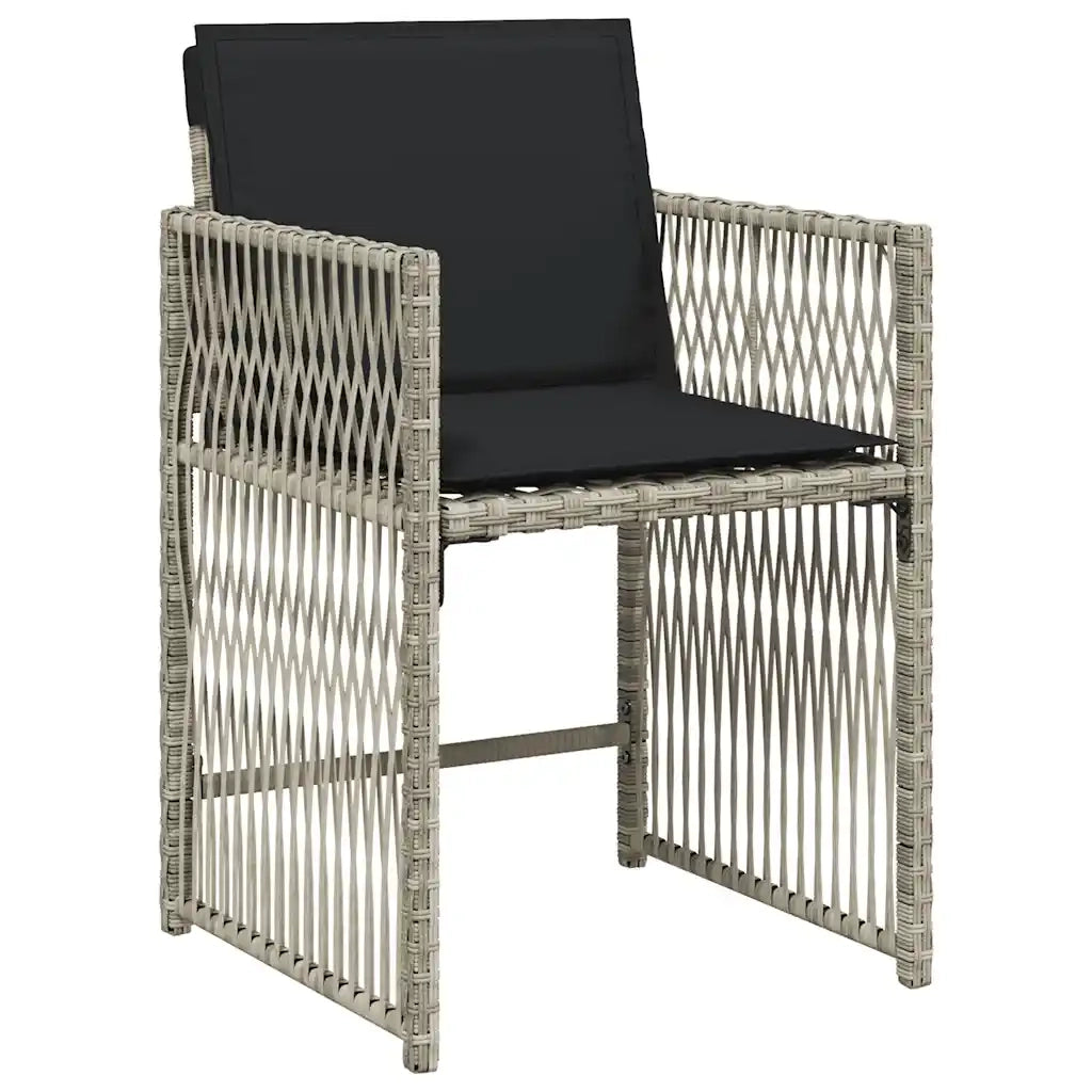 Set Pranzo da Giardino 9pz con Cuscini Grigio Chiaro Polyrattan