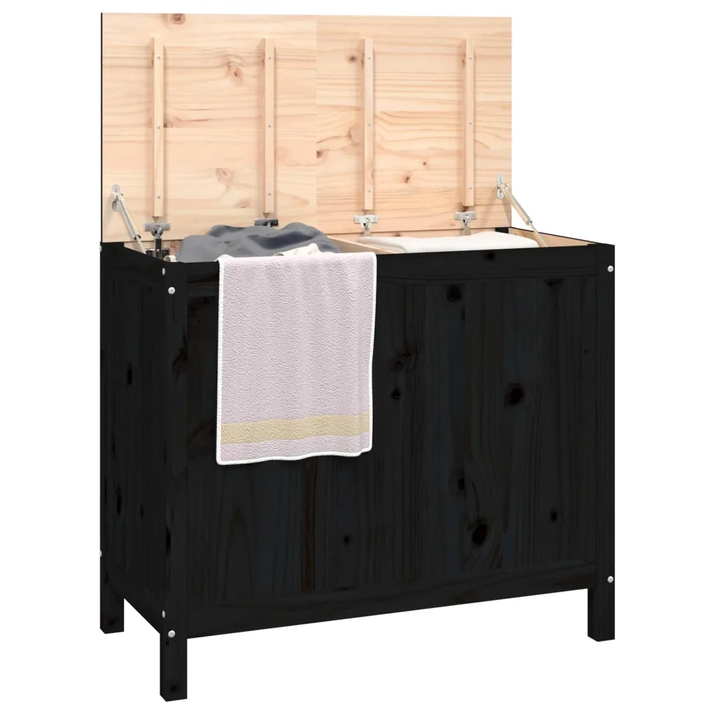 Contenitore per Bucato Nero 88,5x44x76 cm Legno Massello Pino 823583