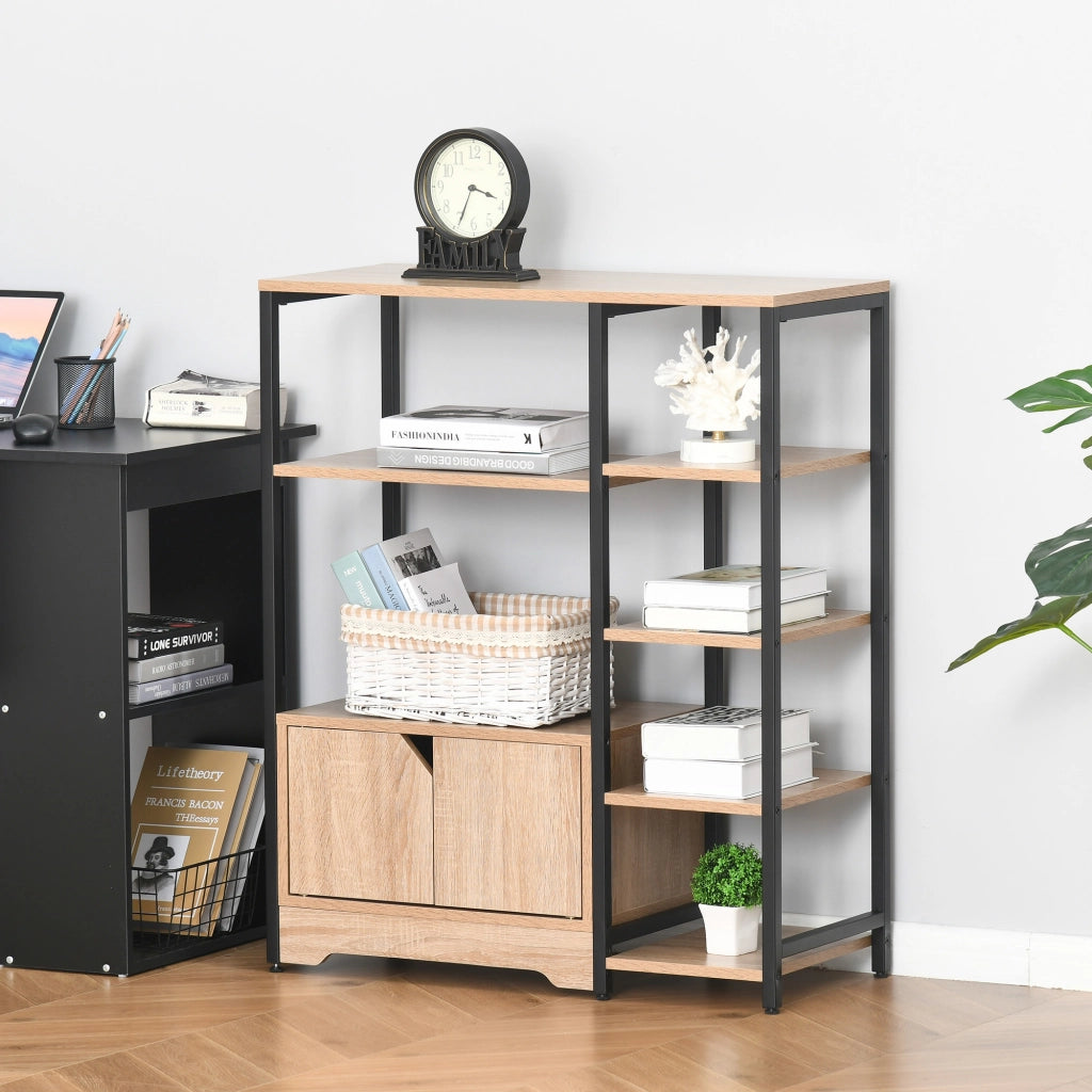 Libreria con Ripiani Aperti e Ante ¨C Zephmum ¨C Legno Naturale 80x35x97 cm