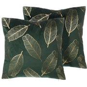Set di 2 cuscini decorativi con motivo foglia di velluto verde 45 x 45 cm Accessori decorativi con stampa in lamina dorato