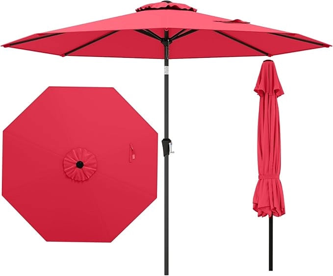 Ombrellone da Giardino 270 cm, Ombrellone da Esterno con Inclinazione Regolabile, Manovella, 8 Stecche, Tettuccio Ventilato, Ombrellone Parasole per Spiaggia, Bordo Piscina
