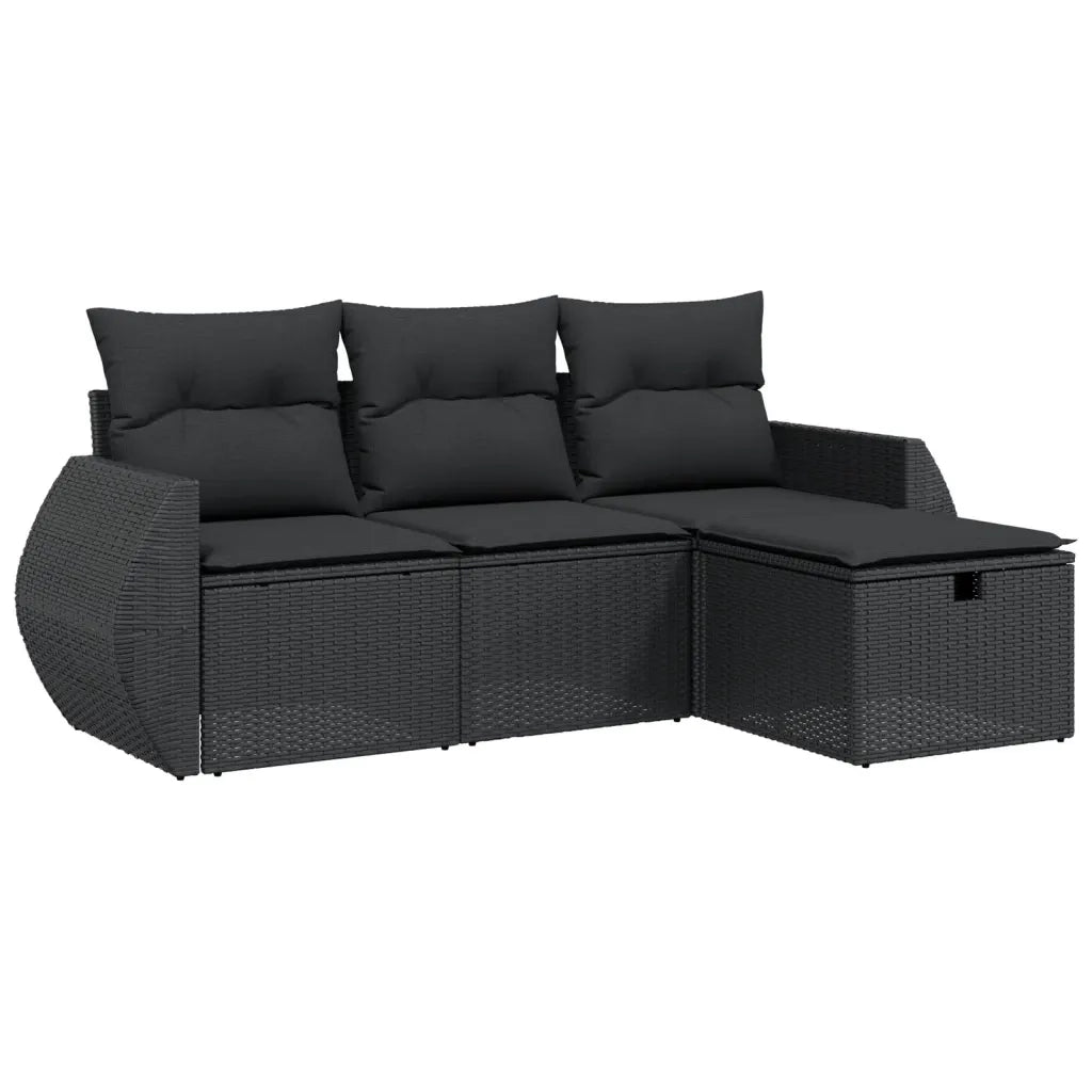 Set Divani da Giardino 4 pz con Cuscini Nero in Polyrattancod mxl 91495