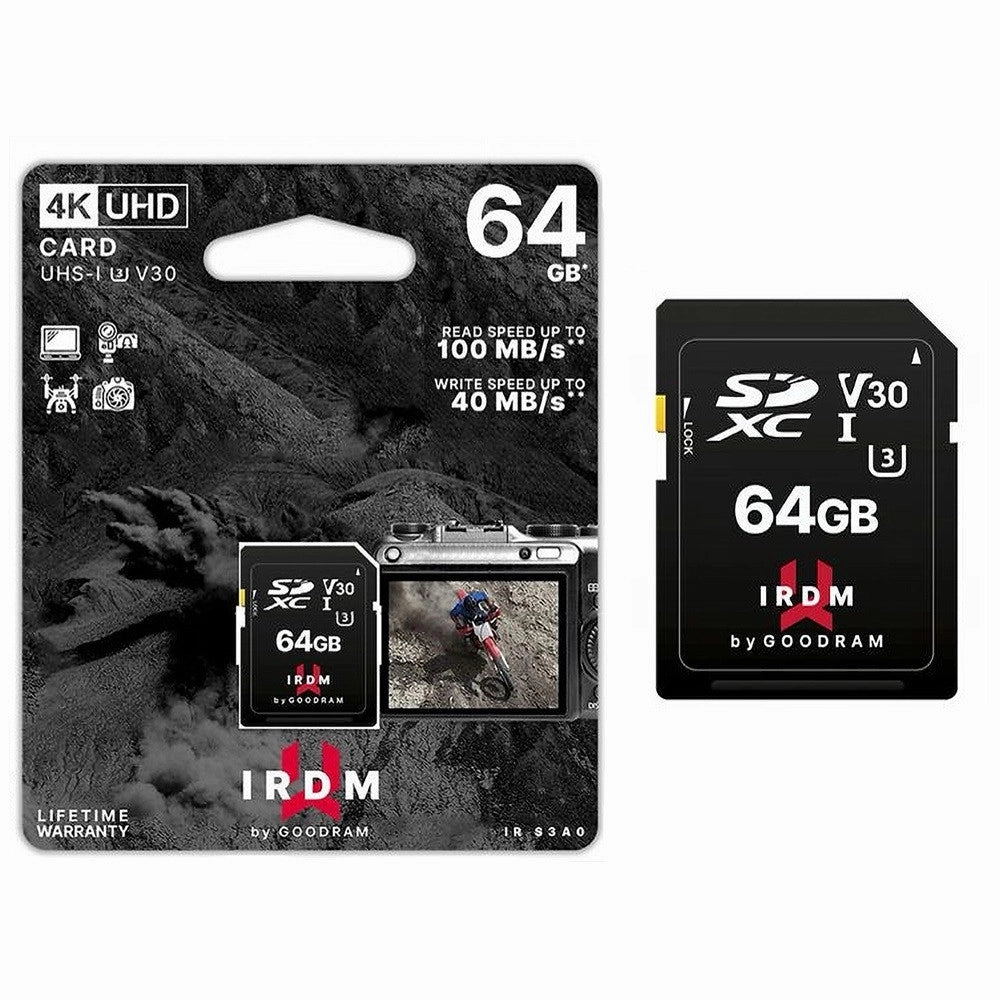 Trade Shop - Scheda Di Memoria Sd Card 64 Gb Per Videocamere Classe Uhs-i 3 V30 Ir-s3a0-64gb -