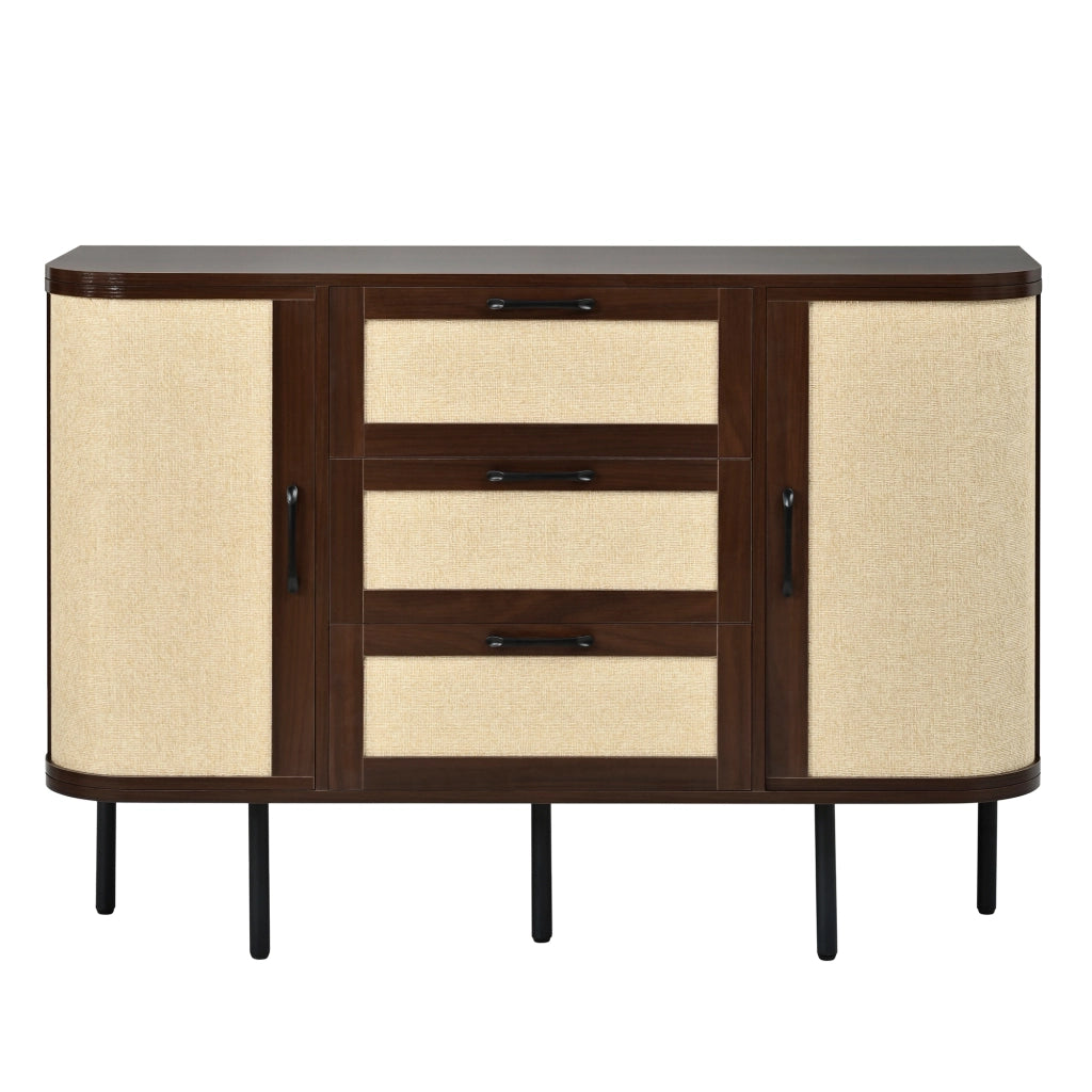 Credenza in MDF effetto noce 120x40x82 cm con 2 ante; 3 cassetti e ripiani regolabili
