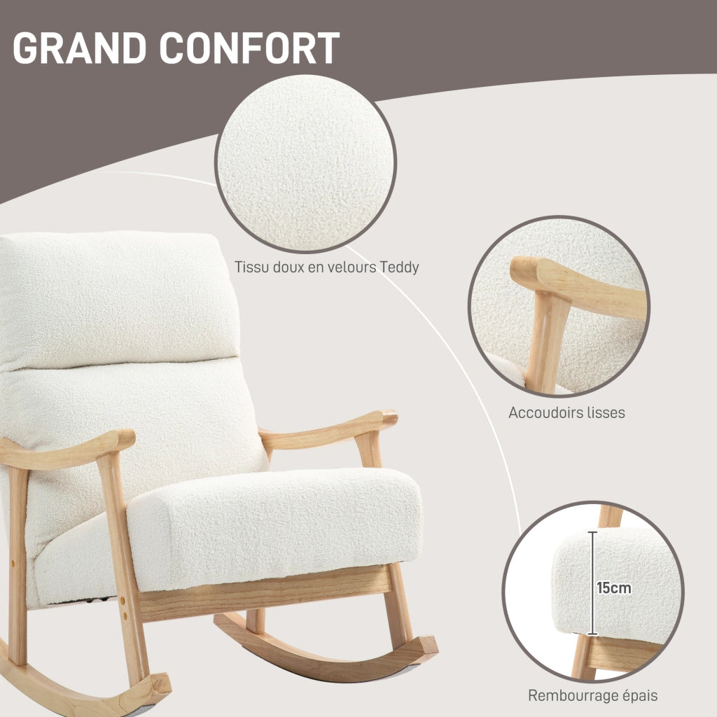 Poltrona Dondolo in Velluto con Schienale Ergonomico ¨C zephmum ¨C Crema 65x90x98 cm