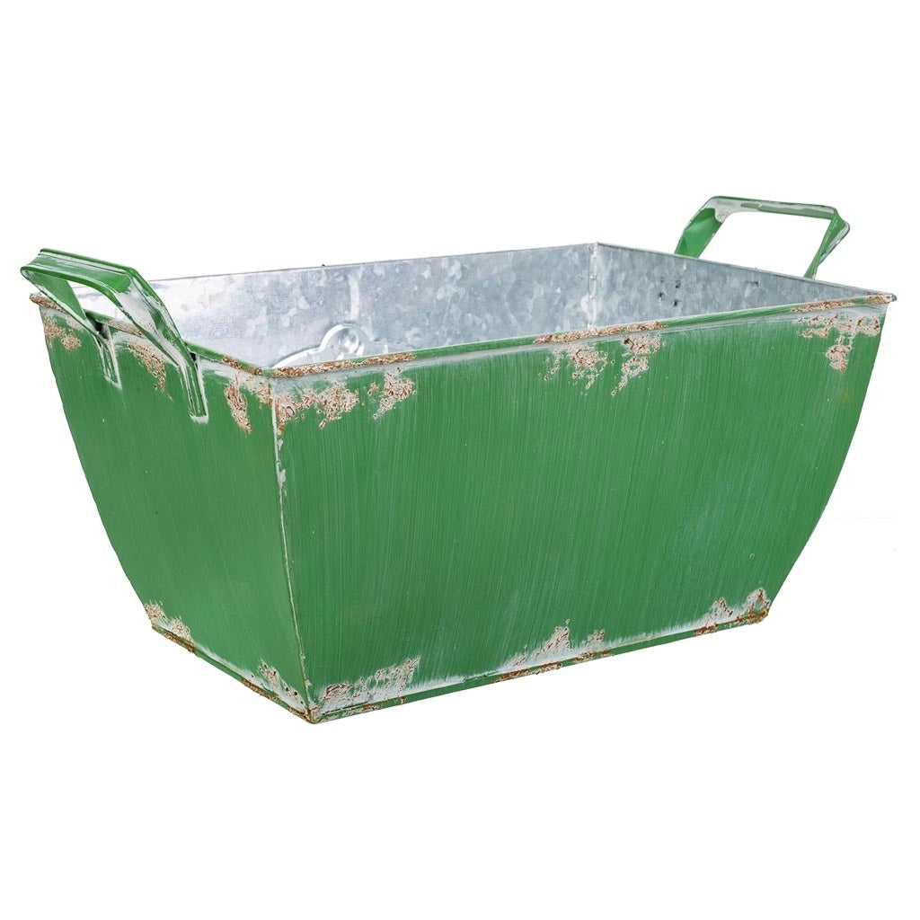 Fioriera in metallo verde 35/29,5x19,5x14,5/17,5hb:22,5x13