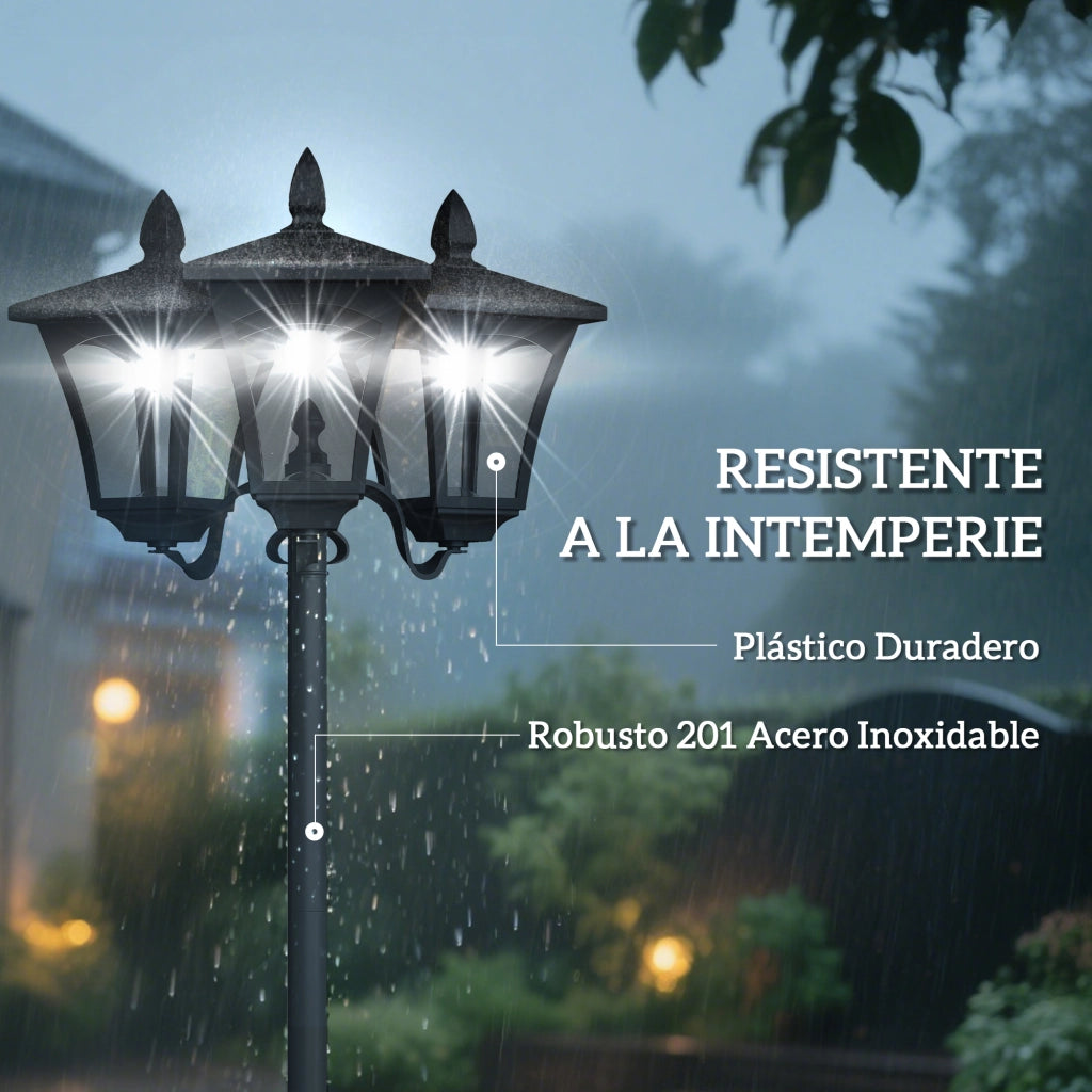 Lampione Solare da Giardino con 3 Luci LED ¨C Xylo ¨C Nero IP44 51,5x47x182,5cm