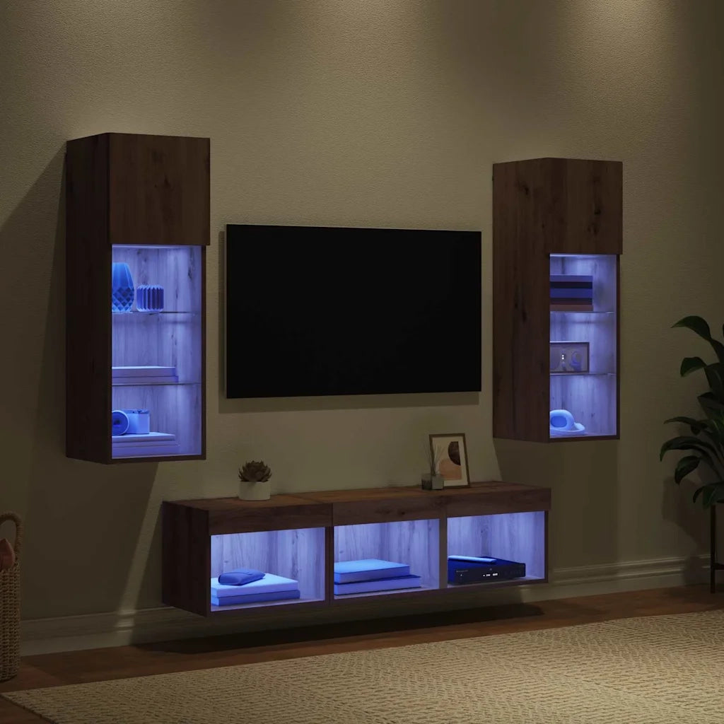Unità per TV a Muro 5 pcs Rovere Nero Legno multistrato 3402924