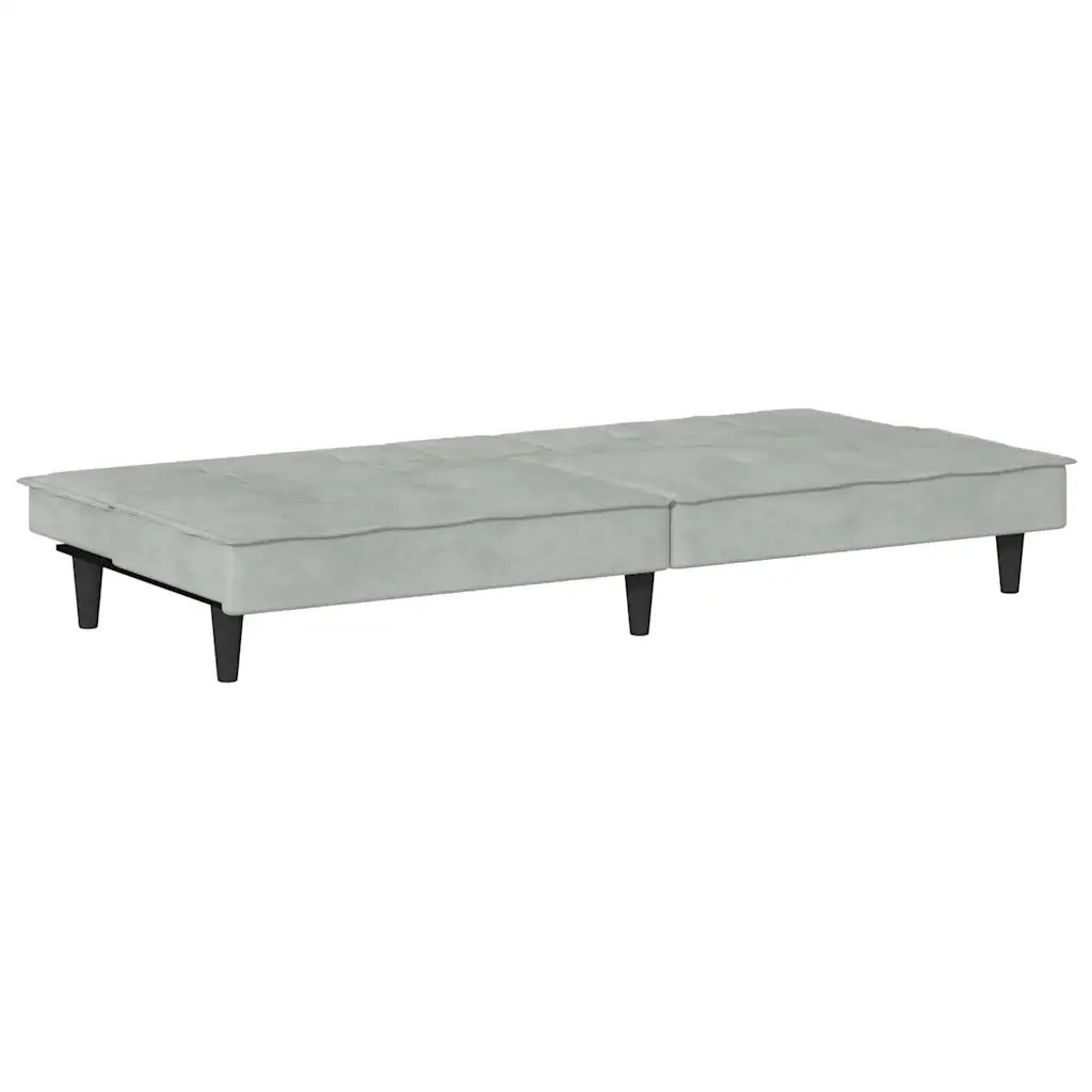 Divano Letto con Portabicchieri in Velluto Grigio Chiaro 351920